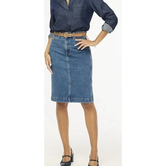 J.Crew Denim Midi Skirt in Cape Blue Wash Size 10 - Picture 1 of 10